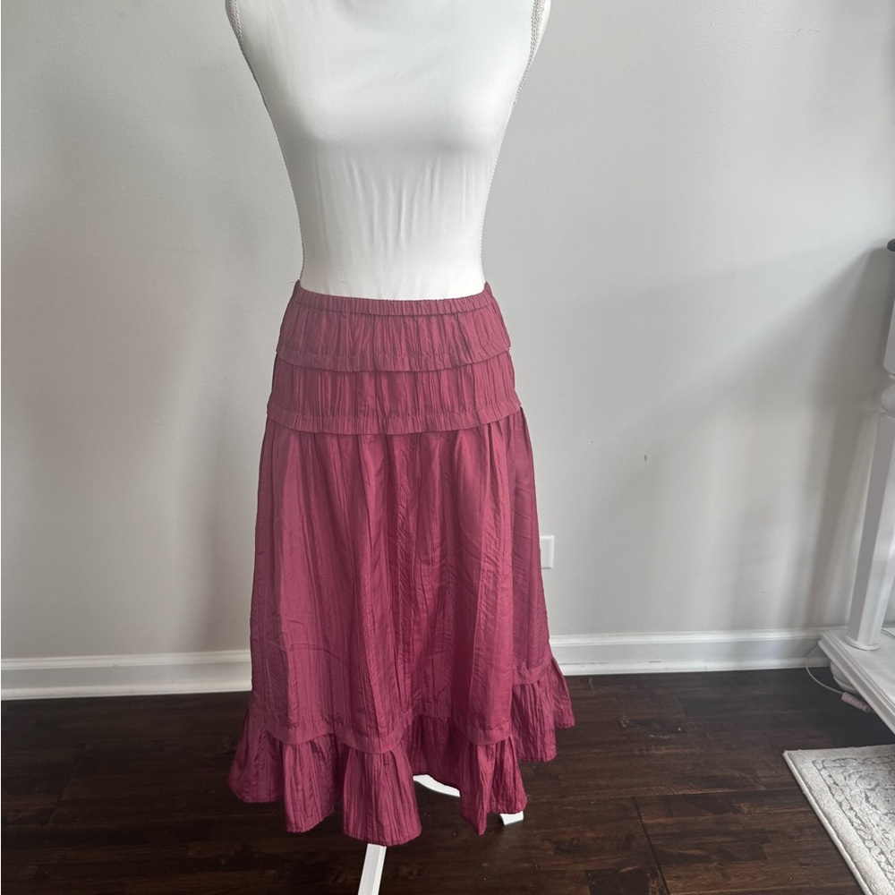 Sundance Pink Ruffled Midi Skirt
